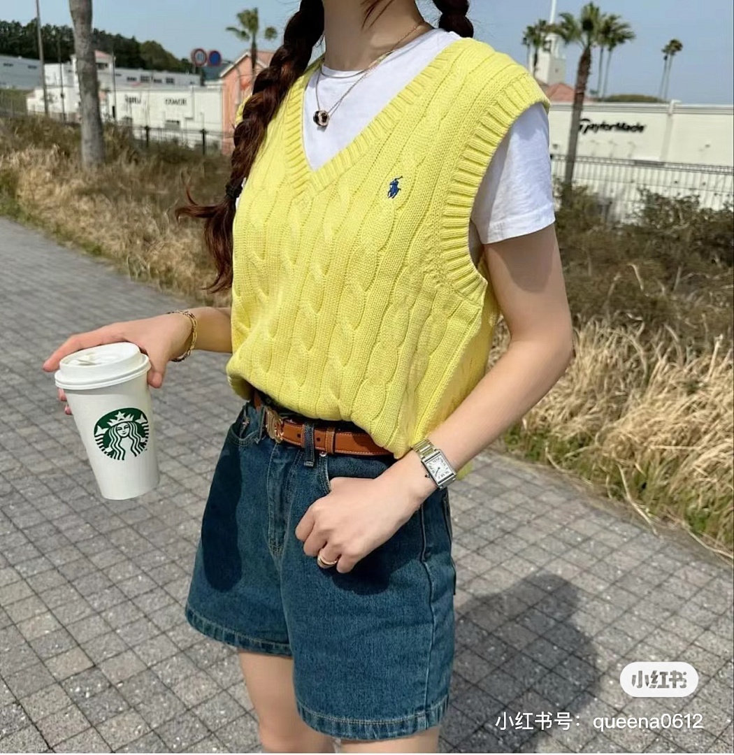 Ralph Lauren Cable-Knit Cotton V-Neck Vest · A1827