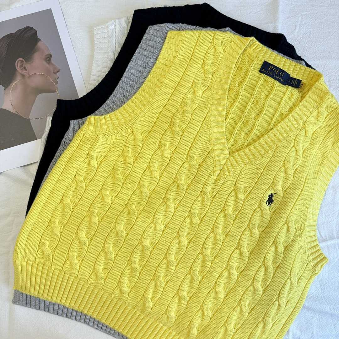 Ralph Lauren Cable-Knit Cotton V-Neck Vest · A1827 — תמונה 30