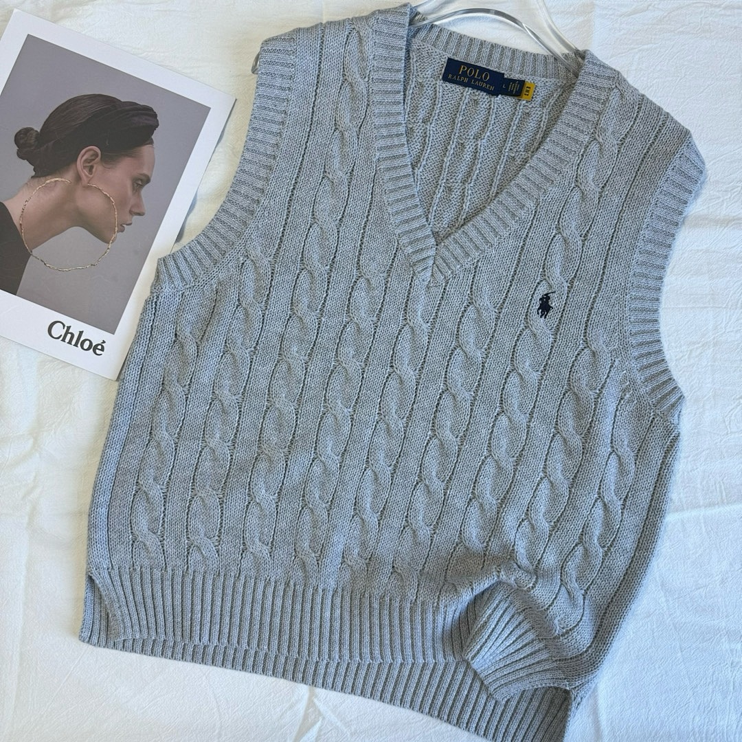 Ralph Lauren Cable-Knit Cotton V-Neck Vest · A1827 — תמונה 25