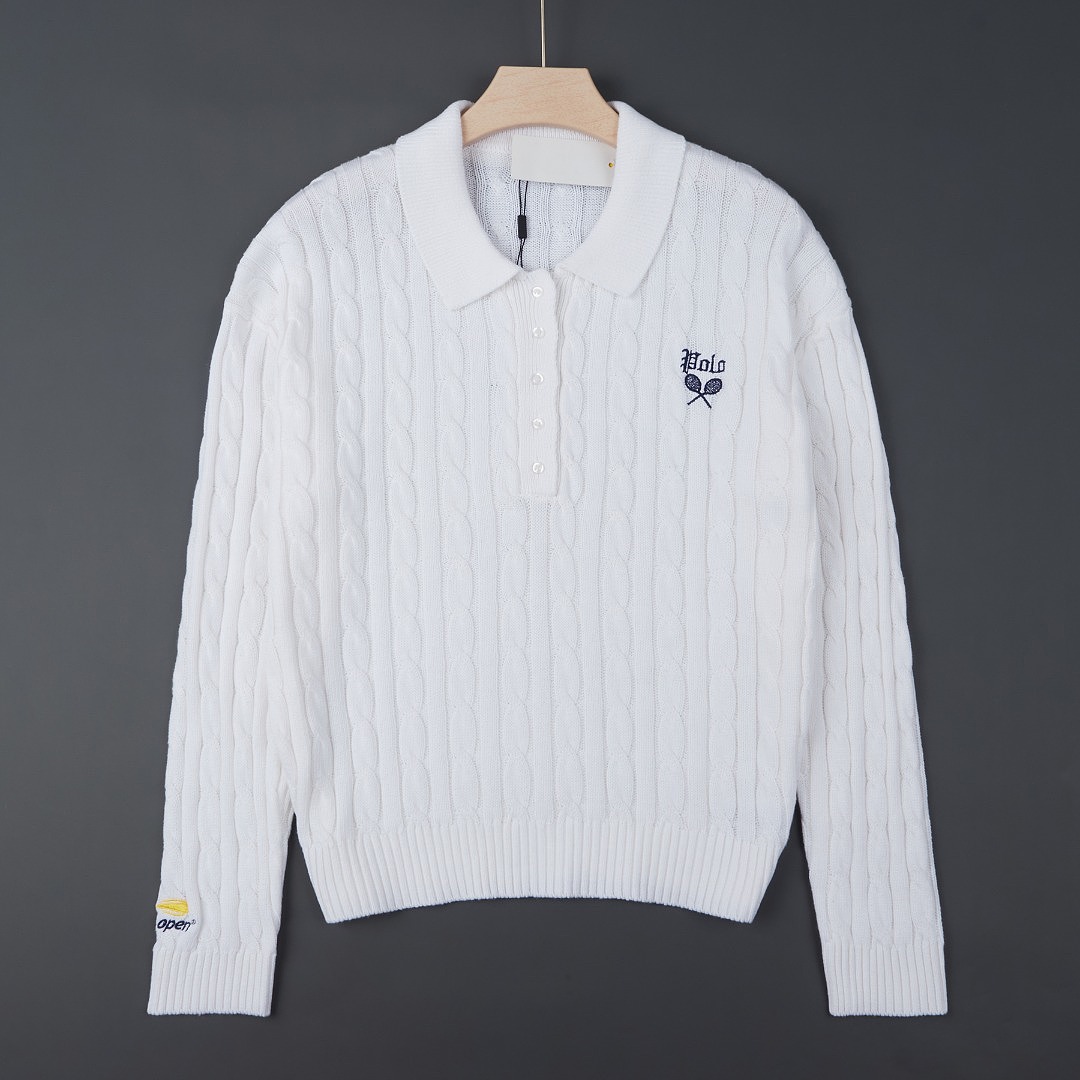 Ralph Lauren US Open Cable-Knit Polo-Collar Sweater · A3448