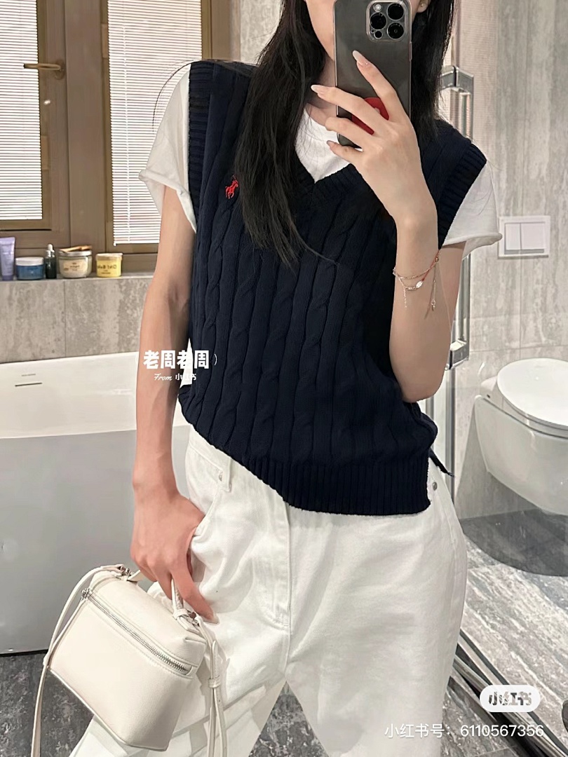 Ralph Lauren Cable-Knit Cotton V-Neck Vest · A1827 — תמונה 12