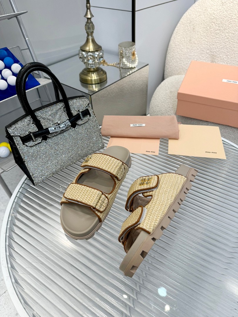 Miu Miu Raffia Dual-Grip Comfort Sandals · KK02 — תמונה 3