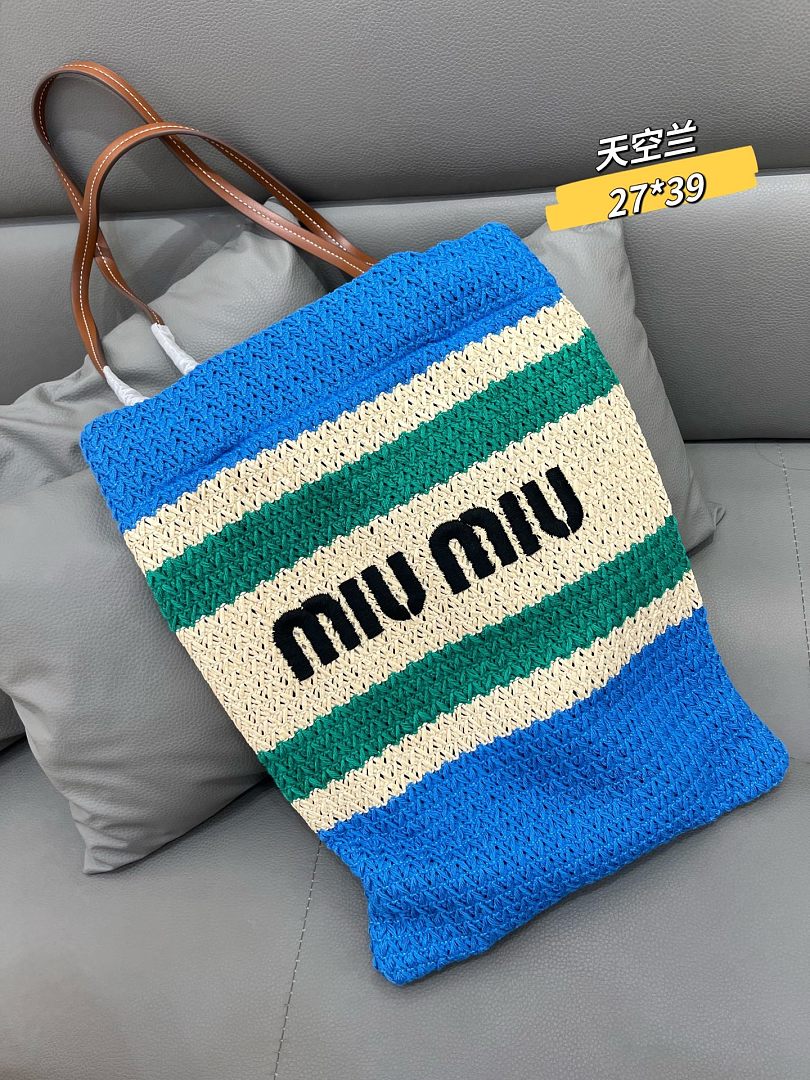 Miu Miu Raffia Crochet Stripe Tote · LX78 — תמונה 12
