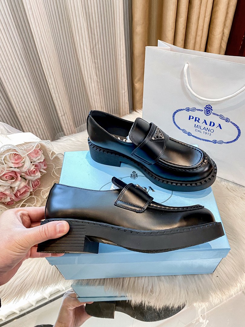 Prada Chocolate Brushed Leather Loafers · HH3K — תמונה 9