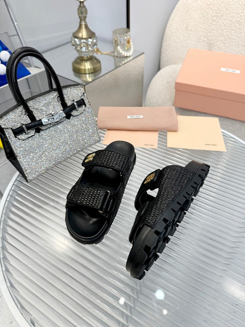 Miu Miu Raffia Dual-Grip Comfort Sandals · KK02 — תמונה 12