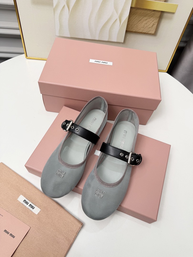 Miu Miu Mesh Buckle Mary-Jane Ballerina · Y96K
