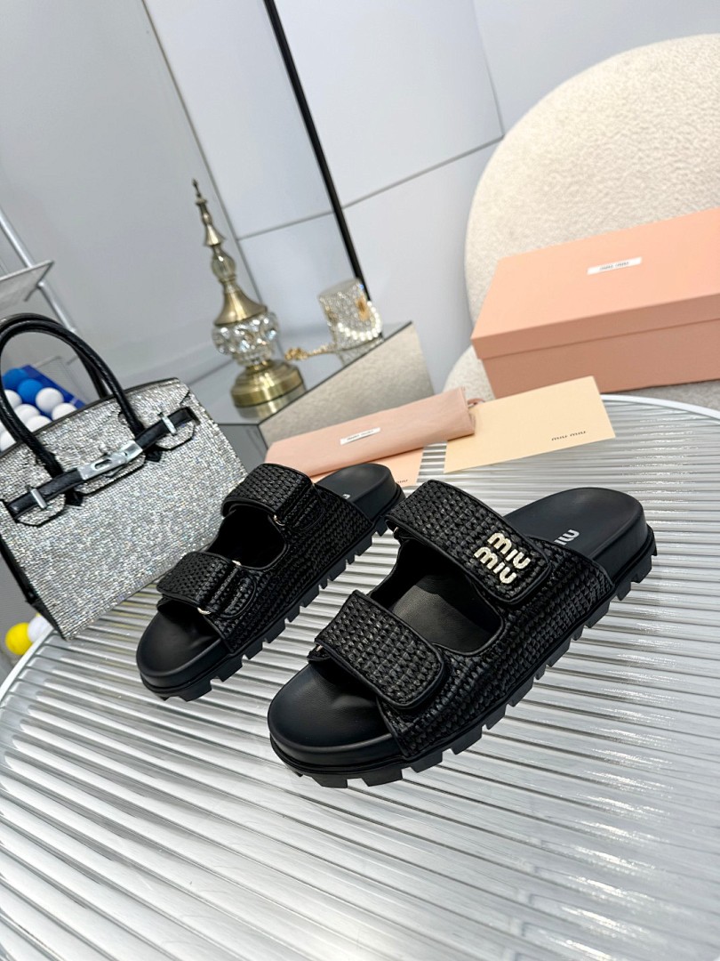 Miu Miu Raffia Dual-Grip Comfort Sandals · KK02 — תמונה 13