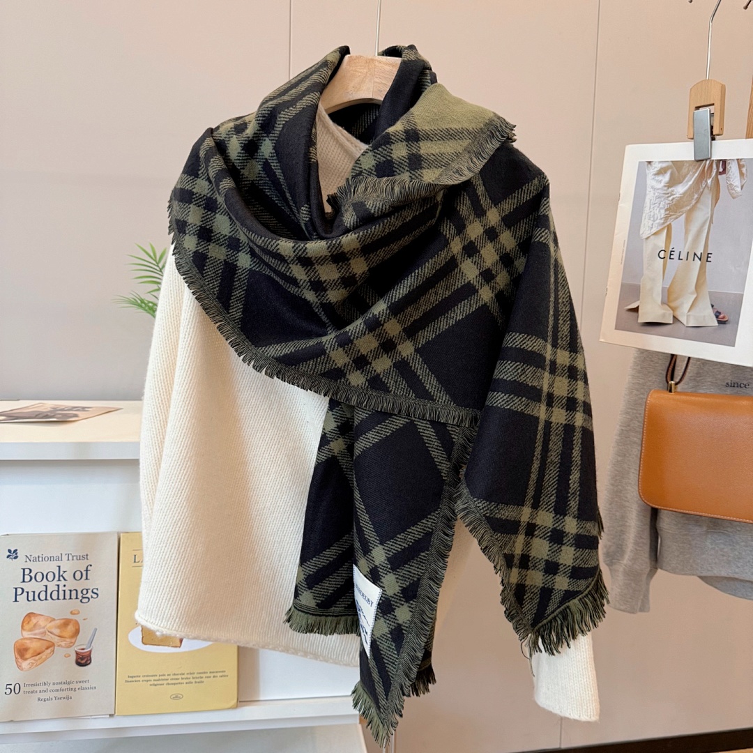 Burberry Wide Check Wool Silk Scarf · M40B — תמונה 8