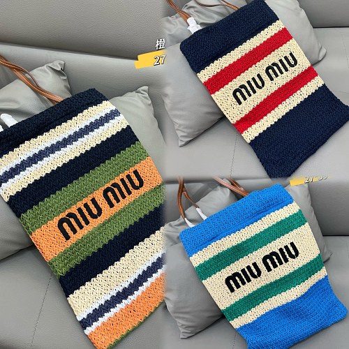 Miu Miu Raffia Crochet Stripe Tote · LX78