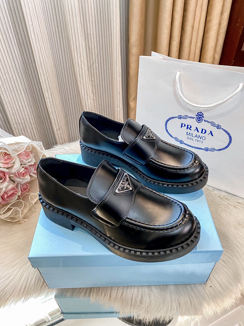 Prada Chocolate Brushed Leather Loafers · HH3K