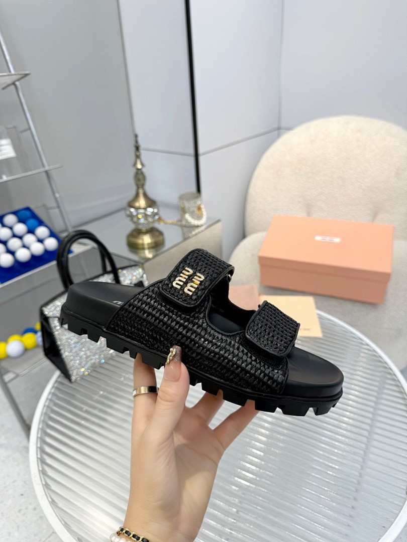 Miu Miu Raffia Dual-Grip Comfort Sandals · KK02 — תמונה 14