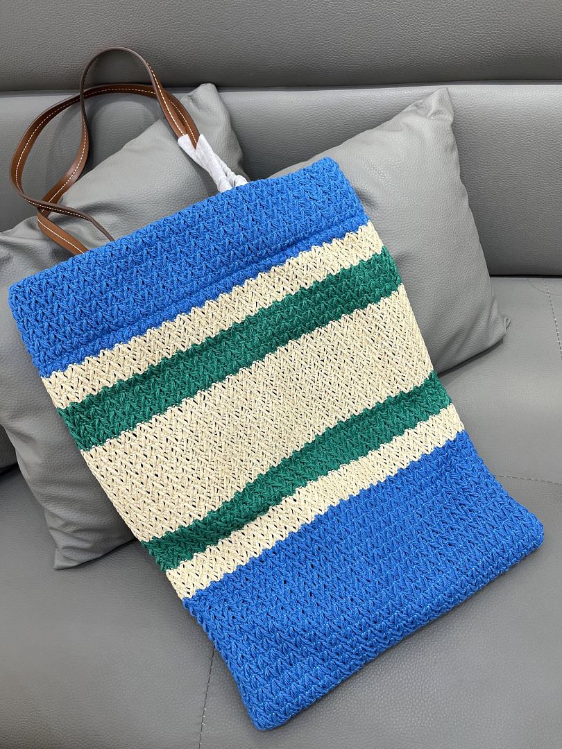 Miu Miu Raffia Crochet Stripe Tote · LX78 — תמונה 7