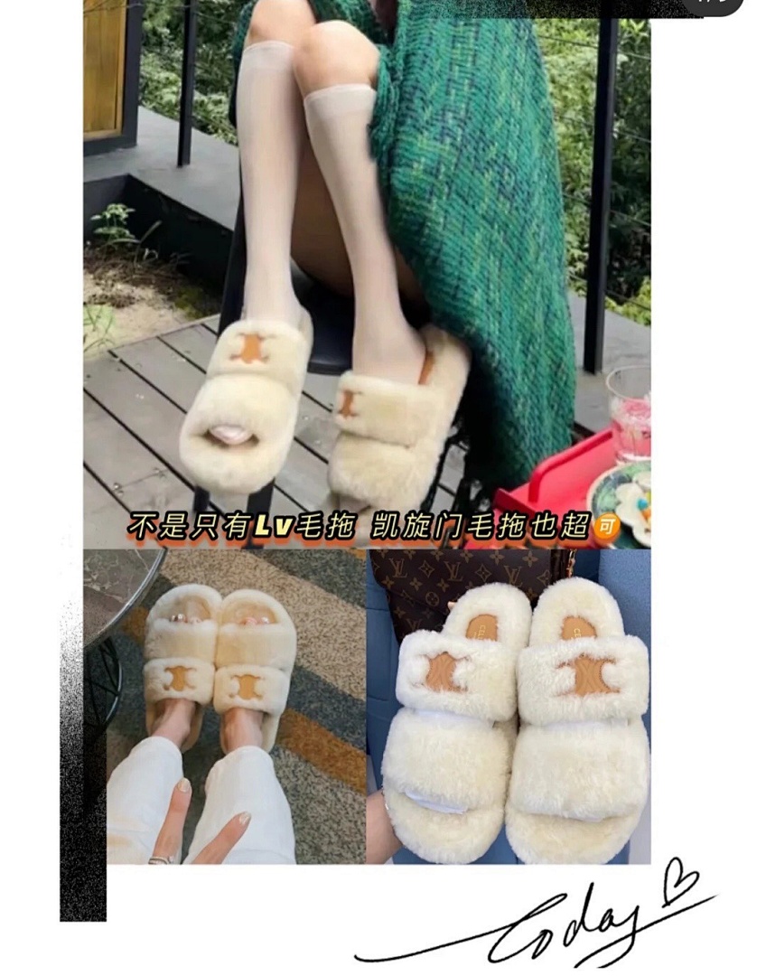 Celine Triomphe Fur Slide · 4989