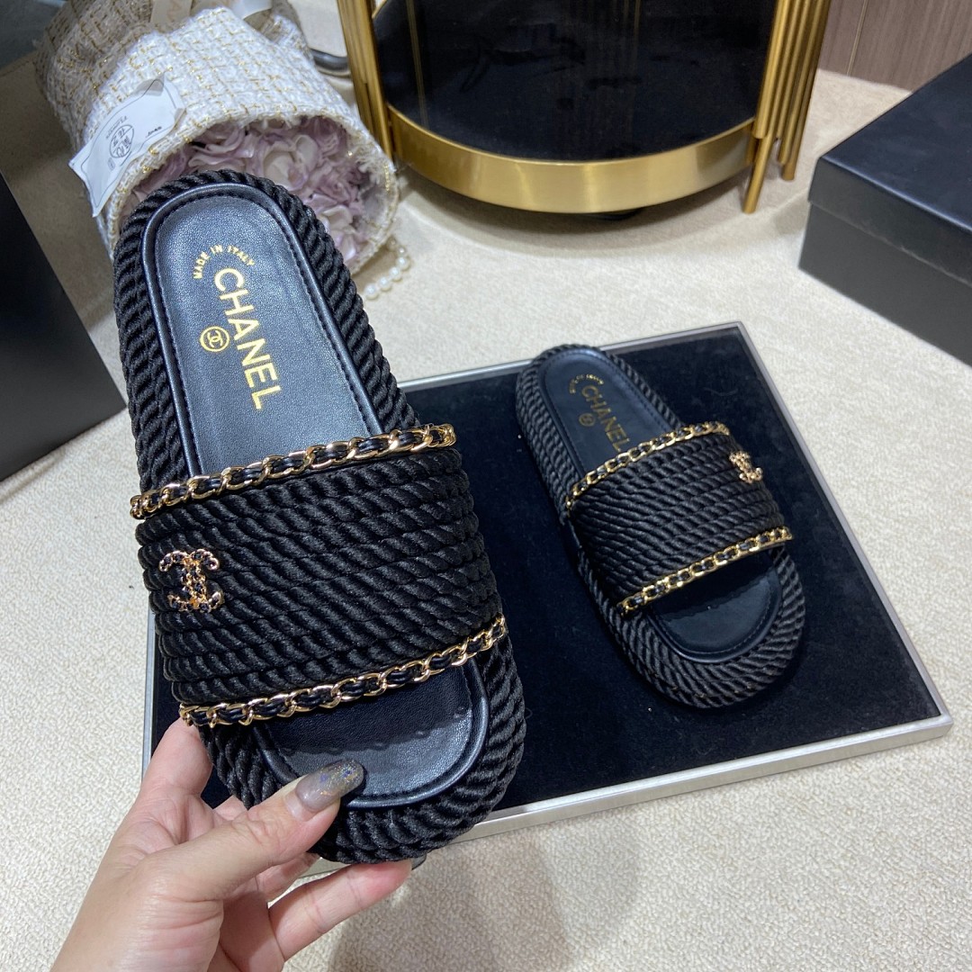 Chanel Cord Braided Chain Slide Sandals · 4756 — תמונה 9