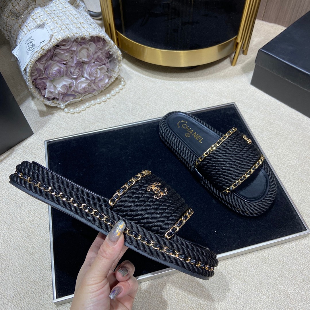 Chanel Cord Braided Chain Slide Sandals · 4756 — תמונה 8
